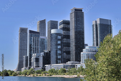 Waterfront neighborhood of modern high rise apartment buildings