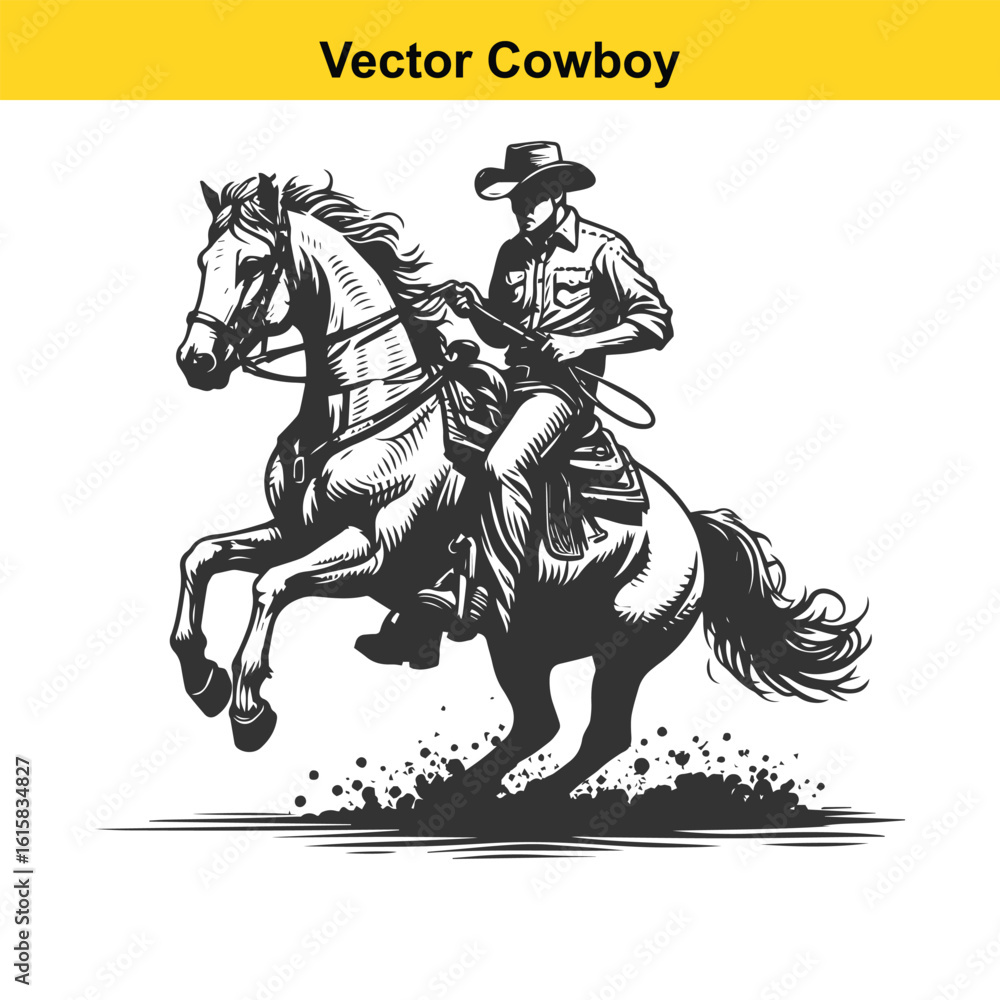 Naklejka premium Western Cowboy Command: Reining Horse with Fierce Focus