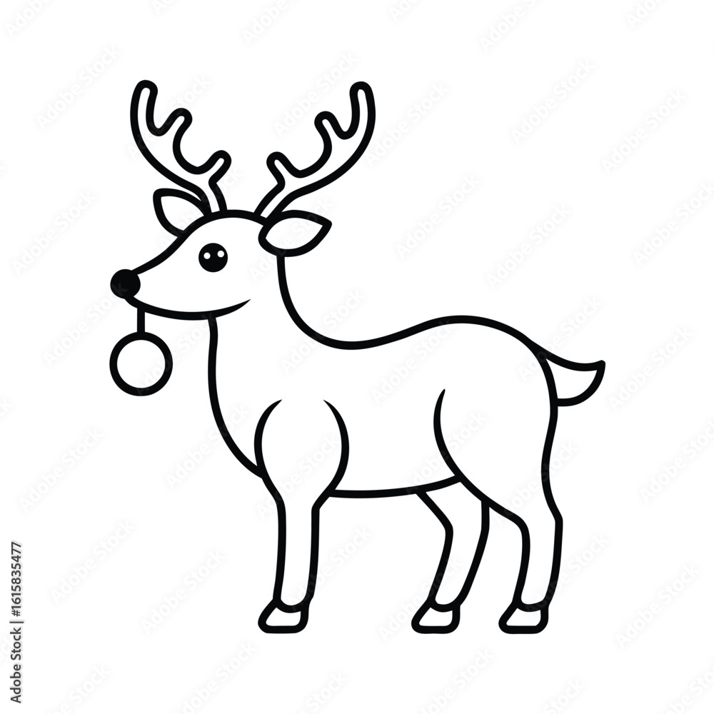 Obraz premium Black and White Reindeer Line Art Vector Illustration with Christmas Ornament