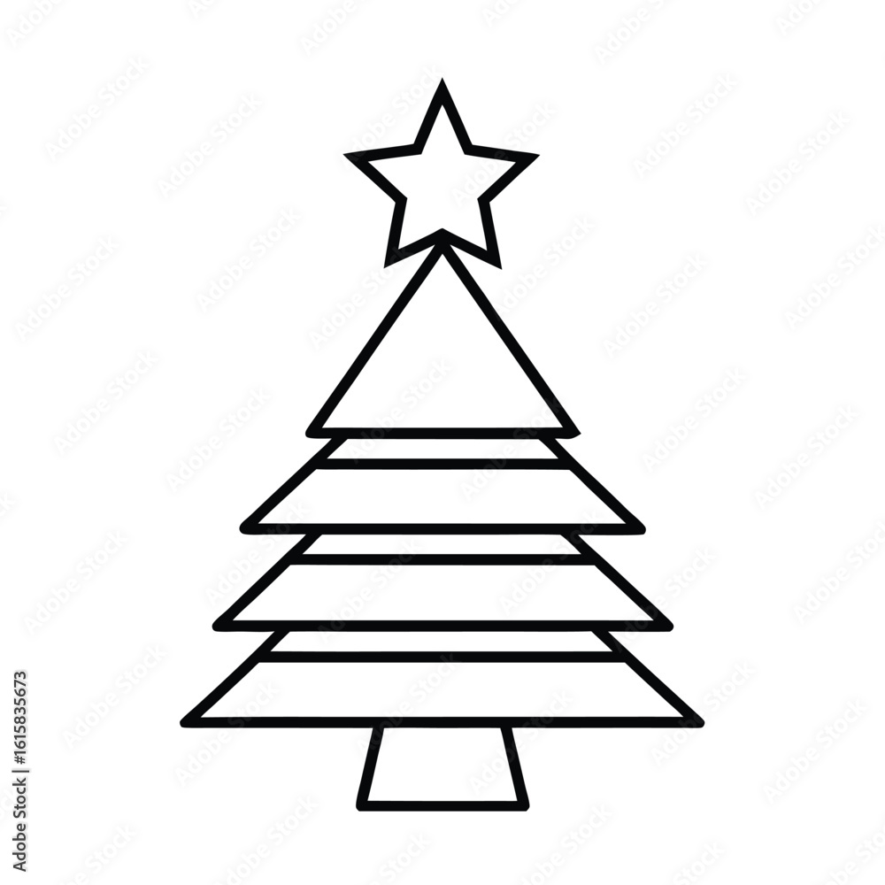 Fototapeta premium Christmas Tree with Holiday Decorations Line Art Vector Illustration