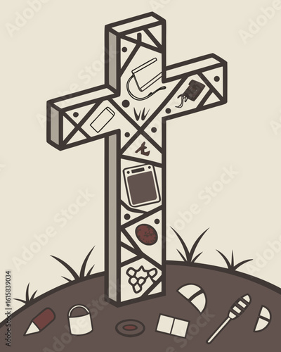 Cross Made of Trash – Symbolic Environmental Art Statement