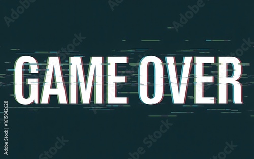 Retro glitchy game over screen with distorted text and dark background evoking a sense of finality