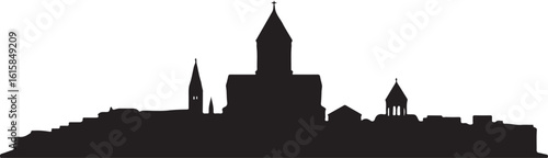 Tbilisi Skyline Silhouette Holy Trinity Cathedral Historic Old Town Georgian Capital Vector on White Background