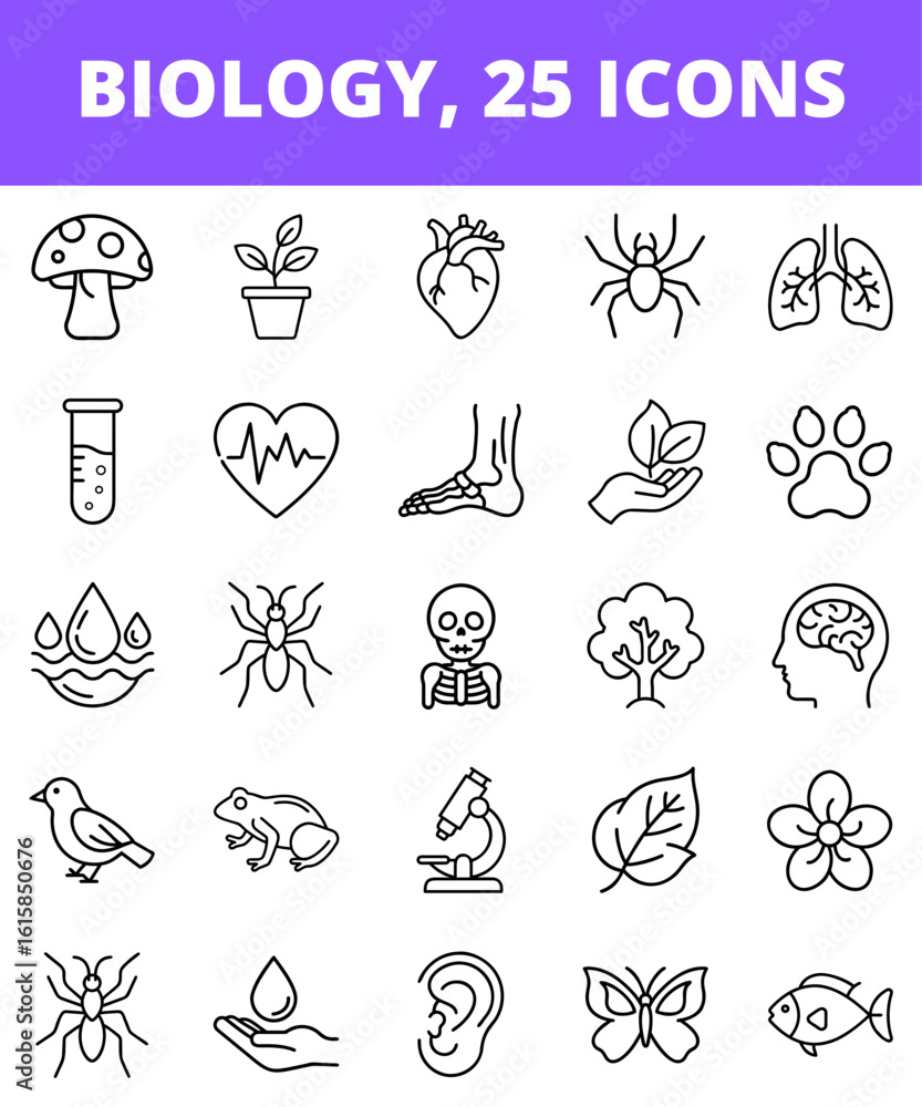 Obraz premium Biology icon set in outline style