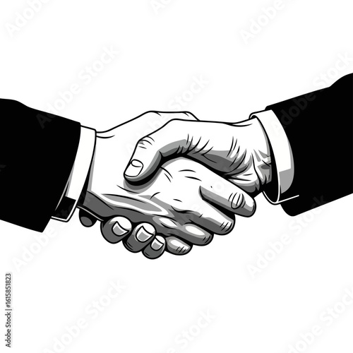Vector art of image of two business people sealing a deal with a firm handshake, symbolizing agreement and partnership