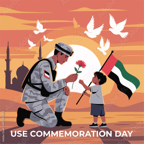 Commemoration Day Tribute with Military and Flag Illustration – Honoring Victims of Terrorism