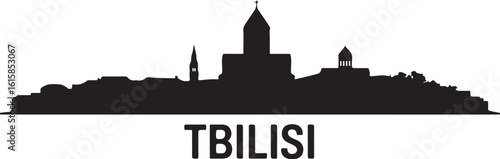Tbilisi Skyline Silhouette Holy Trinity Cathedral Historic Old Town Georgian Capital Vector on White Background