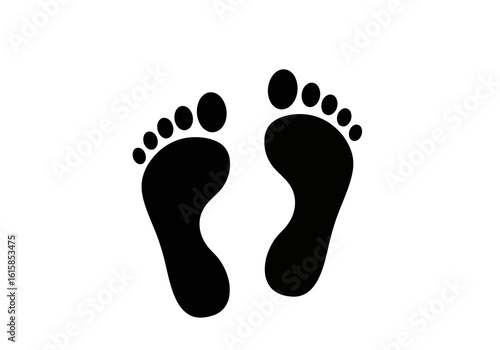 Vector art of vector illustration of two black footprints showing the shape of a human foot on a white background