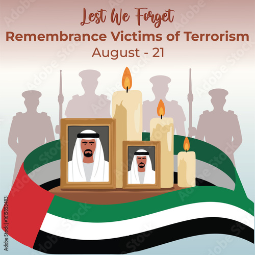 Commemoration Day Tribute with Military and Flag Illustration – Honoring Victims of Terrorism