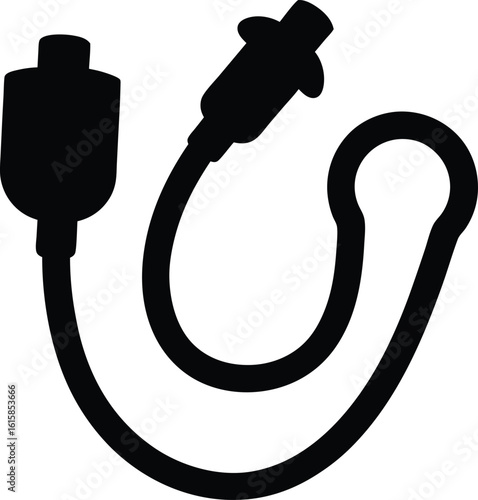 Medical instrument silhouette featuring a bulb syringe and connected tubing designed for aspiration and irrigation processes used in healthcare