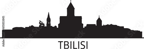 Tbilisi Skyline Silhouette Holy Trinity Cathedral Historic Old Town Georgian Capital Vector on White Background