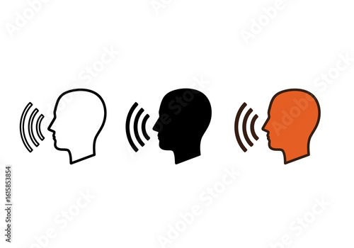 Vector art of vector illustration of a persons head emitting sound waves, representing speech, communication, or audio signal