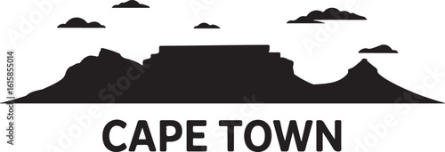Cape Town Skyline Silhouette Table Mountain Outline City Center Iconic South African Vector