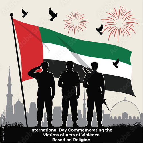 Commemoration Day Tribute with Military and Flag Illustration – Honoring Victims of Terrorism