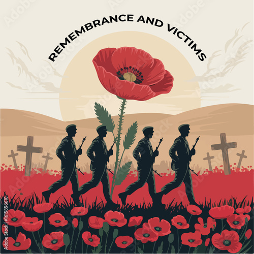 Commemoration Day Tribute with Military and Flag Illustration – Honoring Victims of Terrorism