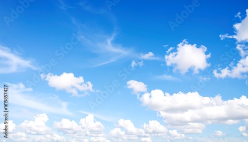 Fototapeta Naklejka Na Ścianę i Meble -  Azure sky with wispy cirrus clouds and fluffy cumulus formations on a sunny day