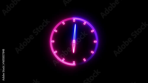 Glowing neon Clock icon analog clock on the black background glowing neon clock animation icon watch timer animated