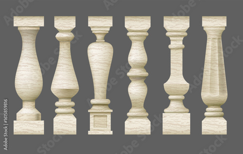 Set of classic old marble balusters