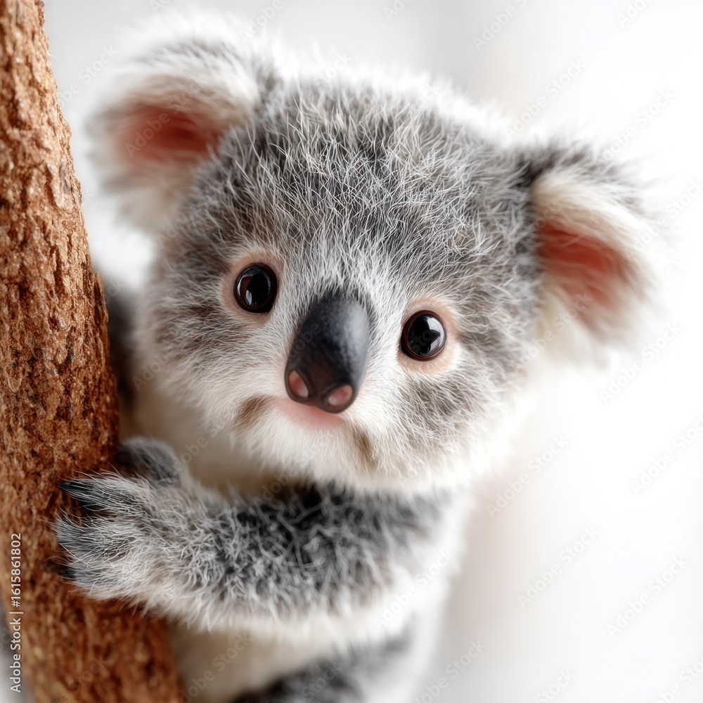 Fototapeta premium Close-Up of a Sweet Baby Koala on a Branch
