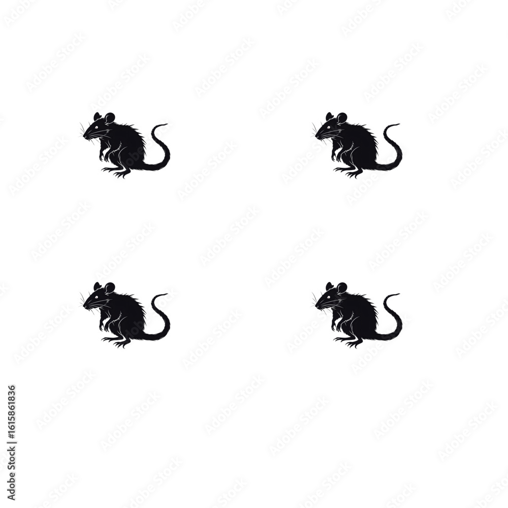 Obraz premium Four Stylized Black Rats Illustration on a Minimalist White Background