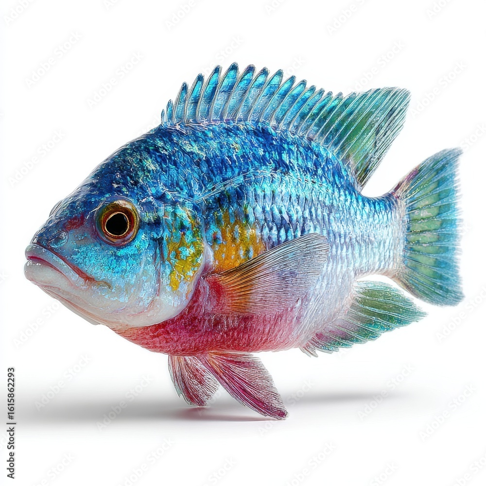 Fototapeta premium Watercolor Blue and Red Fish on White