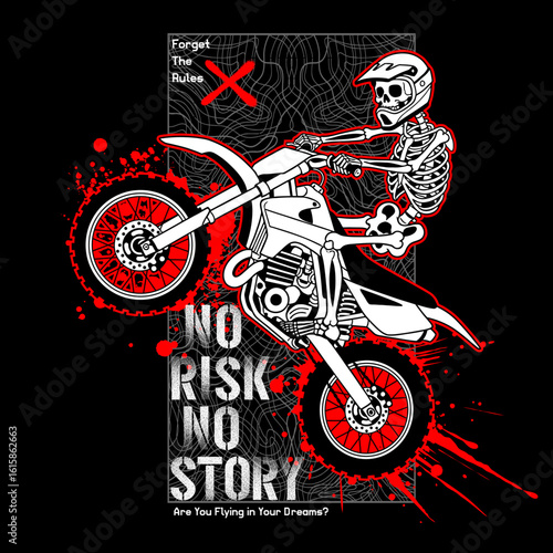 Skeleton Motocross Rider Jump, Vector Art