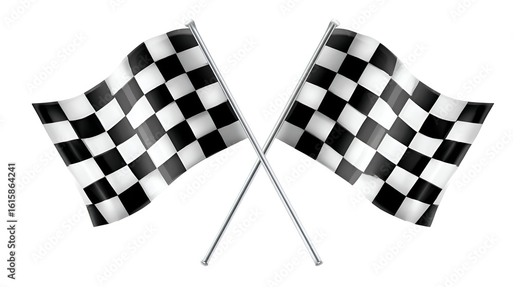 Fototapeta premium Crossed Checkered Racing Flags on Transparent Background: A Detailed Graphic Design of Two Black and White Checkered Flags Crossed at Their Poles
