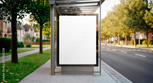 Blank White Billboard Mockup at a Modern Bus Stop