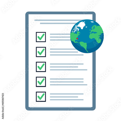 Global checklist with a globe and a clipboard.