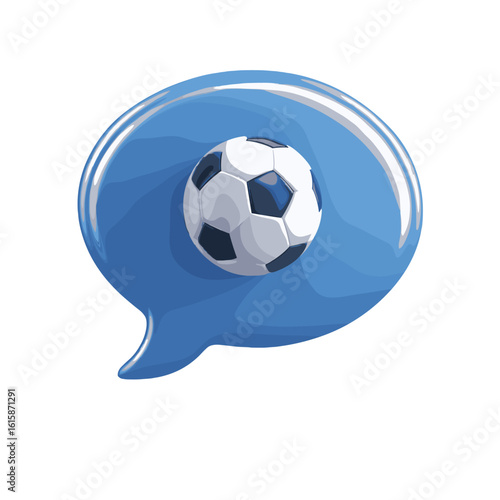 A soccer ball inside a blue chat bubble.
