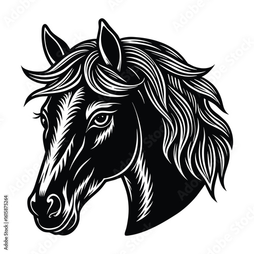 Majestic Horse Head Vector Illustration Black and White Design on White Background