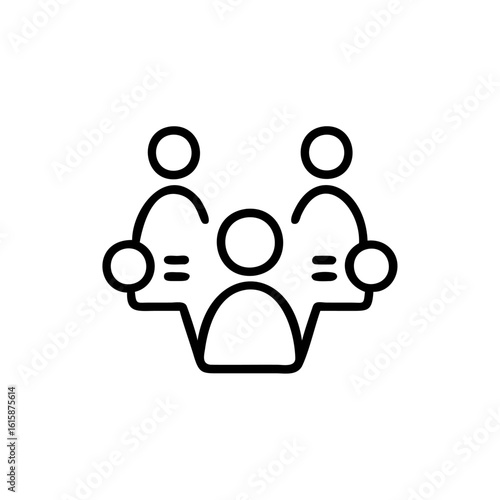 Outline icon three people in a circle discussing ideas group discussion