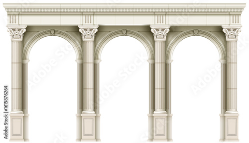 Antique white colonnade with columns