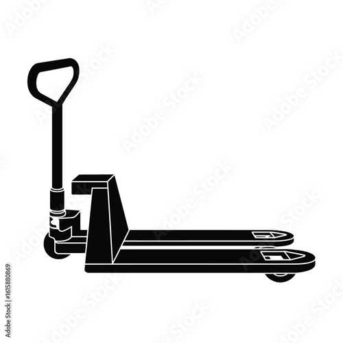 Black silhouette of a manual pallet jack on a white background
