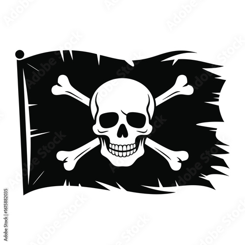 Classic pirate flag with skull and crossbones waving