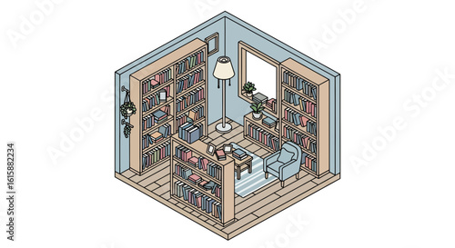 Cozy home library reading room interior