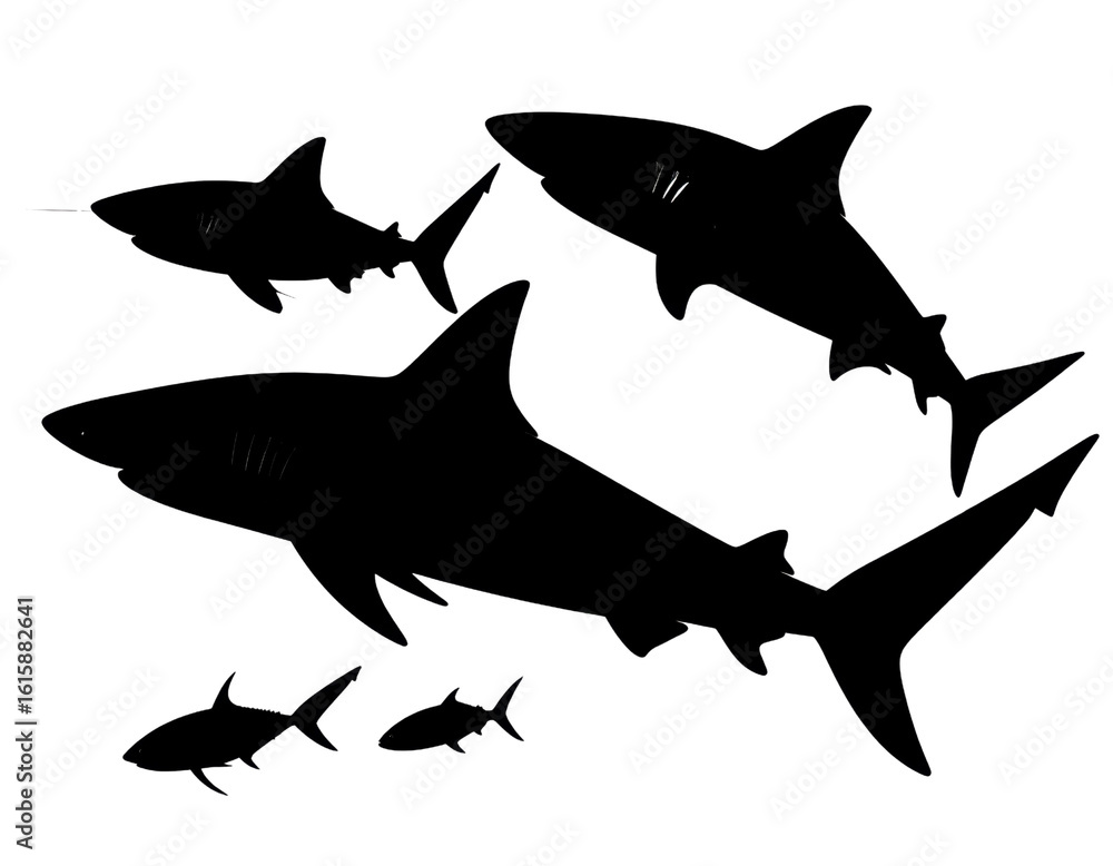 Fototapeta premium Sharks in Underwater Scene with Dynamic Swimming Motion