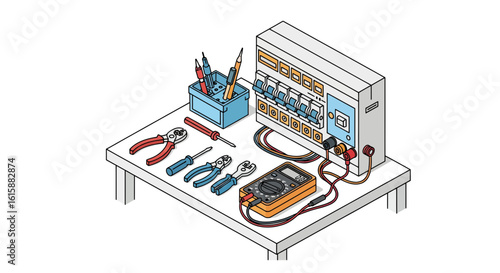 Electrical panel with tools for repair work