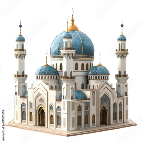 Wallpaper Mural Ornate islamic mosque architecture with blue domes isolated on transparent background. Mosque building isolated on white background. Torontodigital.ca