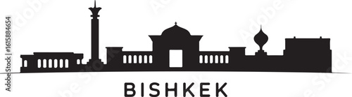 Bishkek Skyline Silhouette Ala Too Square Soviet Architecture Kyrgyzstan Capital Vector on White Background