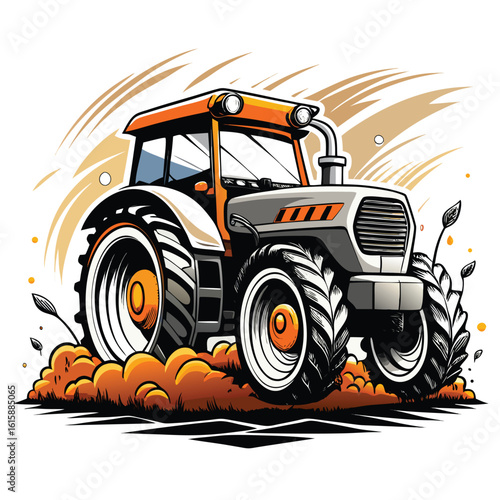 Old red farm tractor toy, an isolated vector illustration of agricultural machinery