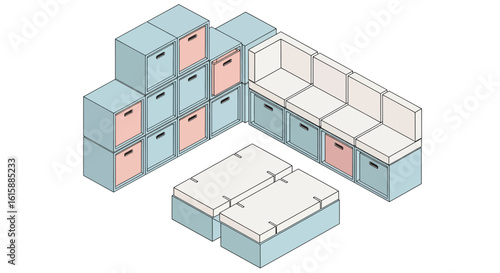 Modular furniture arrangement with storage and bed