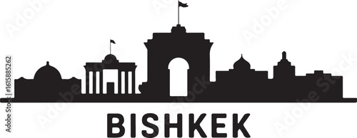 Bishkek Skyline Silhouette Ala Too Square Soviet Architecture Kyrgyzstan Capital Vector on White Background