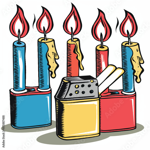 Colorful Candles and Lighter Illustration