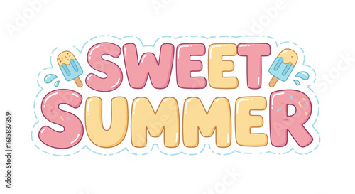Playful summer greeting with popsicles and pastel lettering.