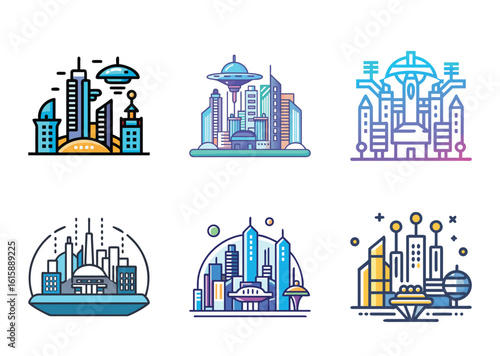 Futuristic Cityscape Illustrations Depicting Advanced Urban Planning and Technological Integration