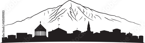 Yerevan Skyline Silhouette Cascade Complex Mount Ararat Armenian City Vector in Black on White Background