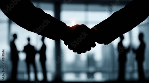 A silhouette of a handshake symbolizing agreement and partnership in business
