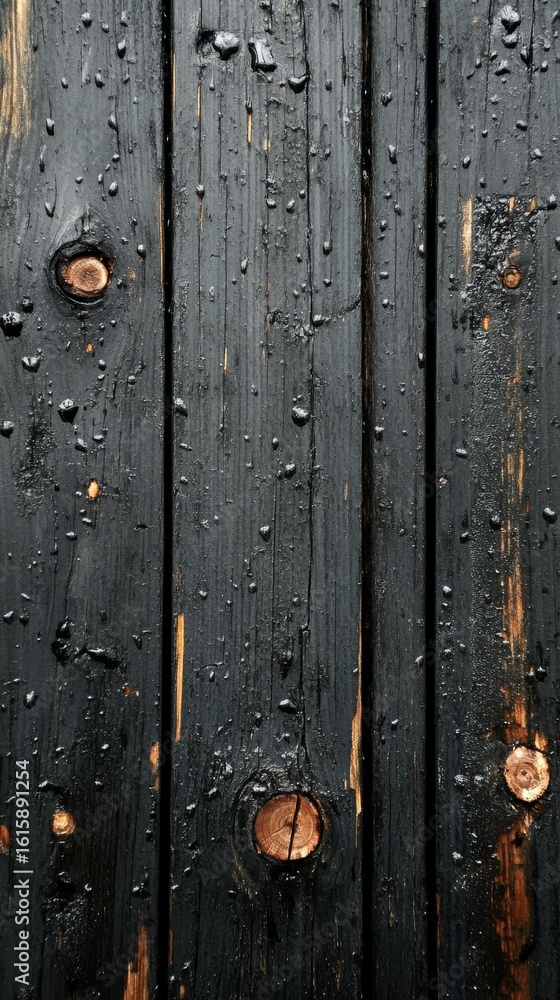 Fototapeta premium Dark Wood Planks with Water Droplets Texture Background
