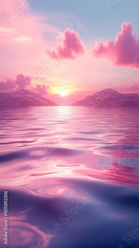 Ocean Sunset with Reflections and Pink Clouds